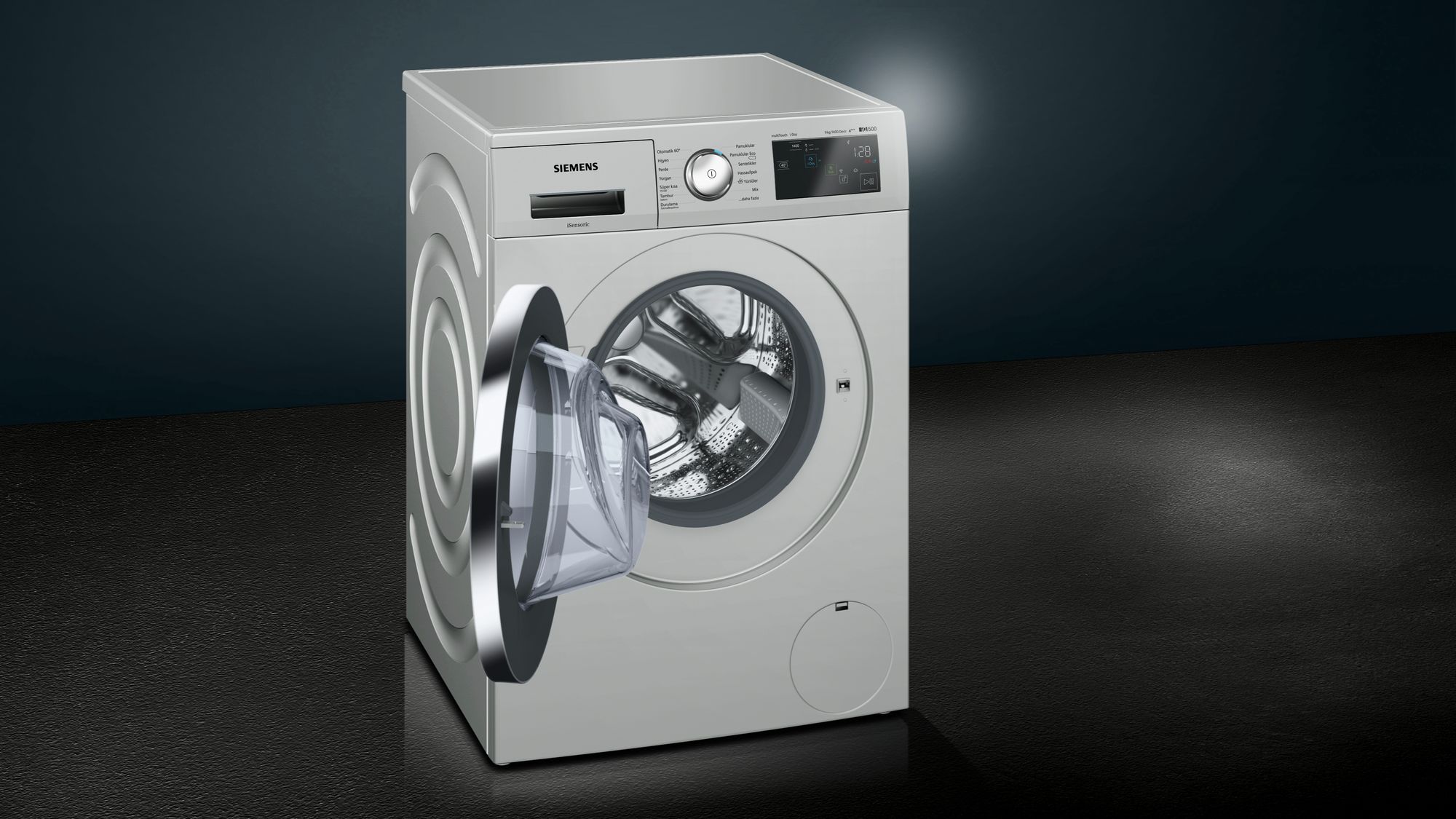 iQ500 Çamaşır Makinası 9 kg silver inox, 1400 dev./dak